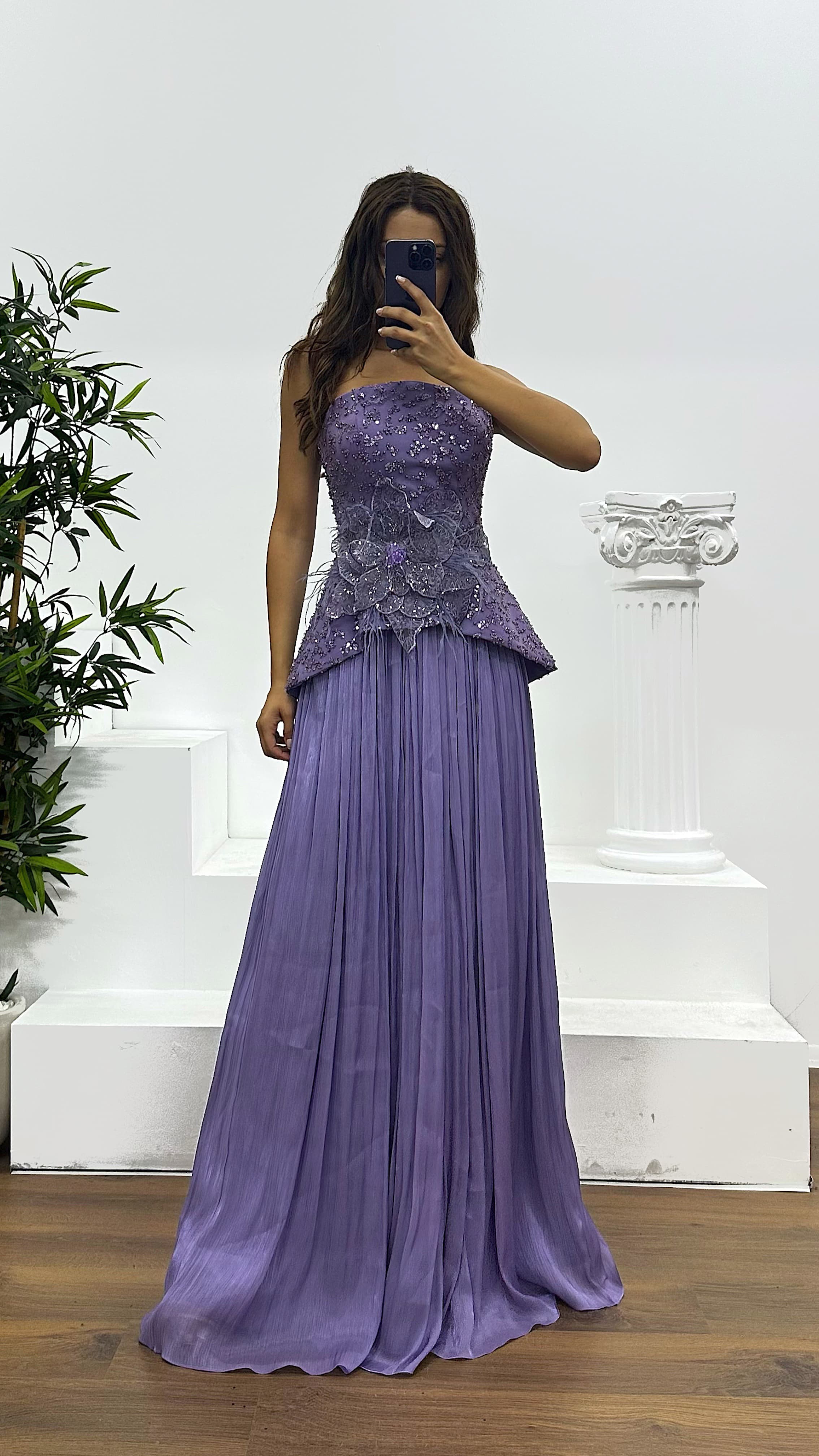 Strapless Pleated Evening Dress
