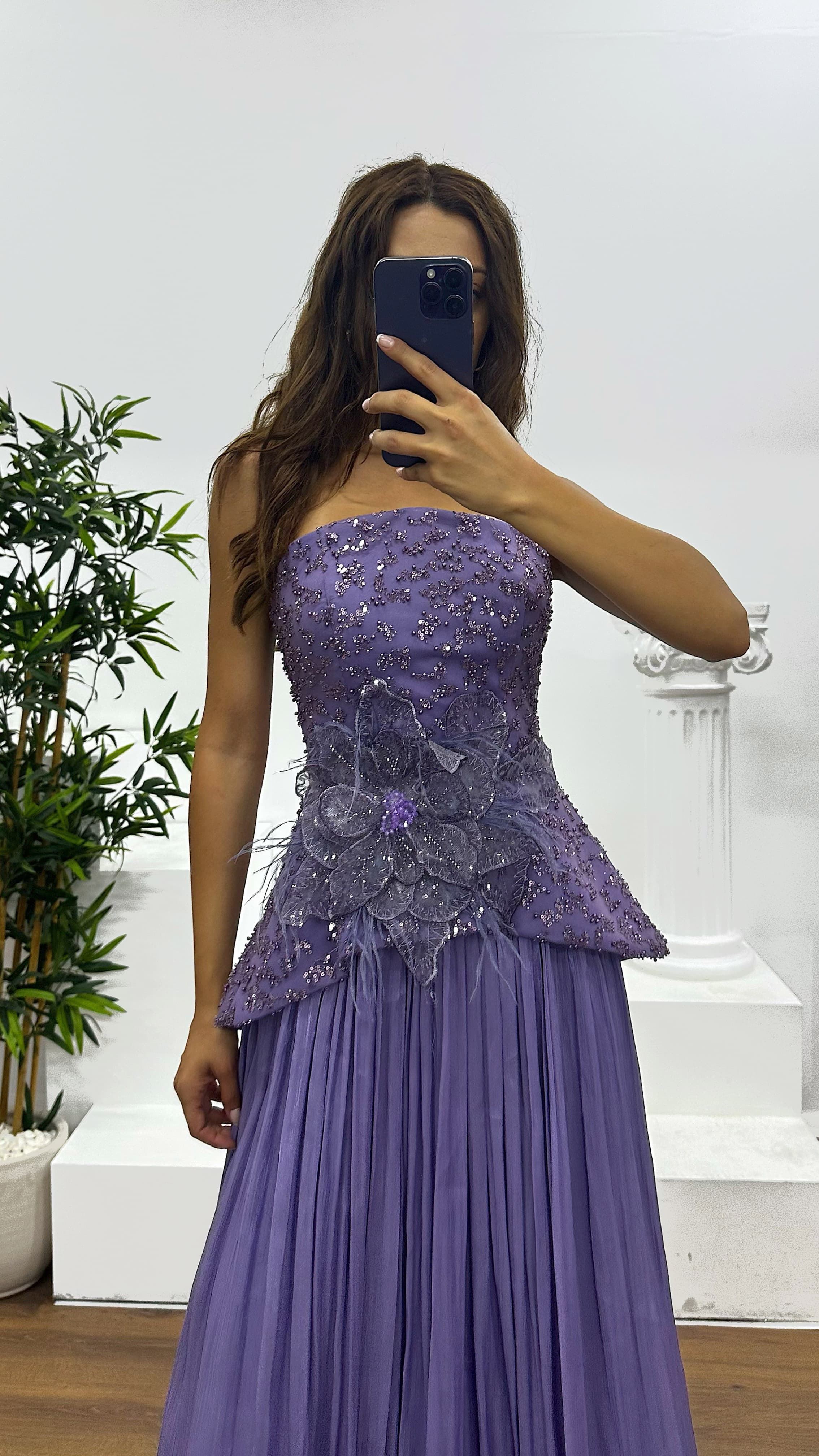Strapless Pleated Evening Dress