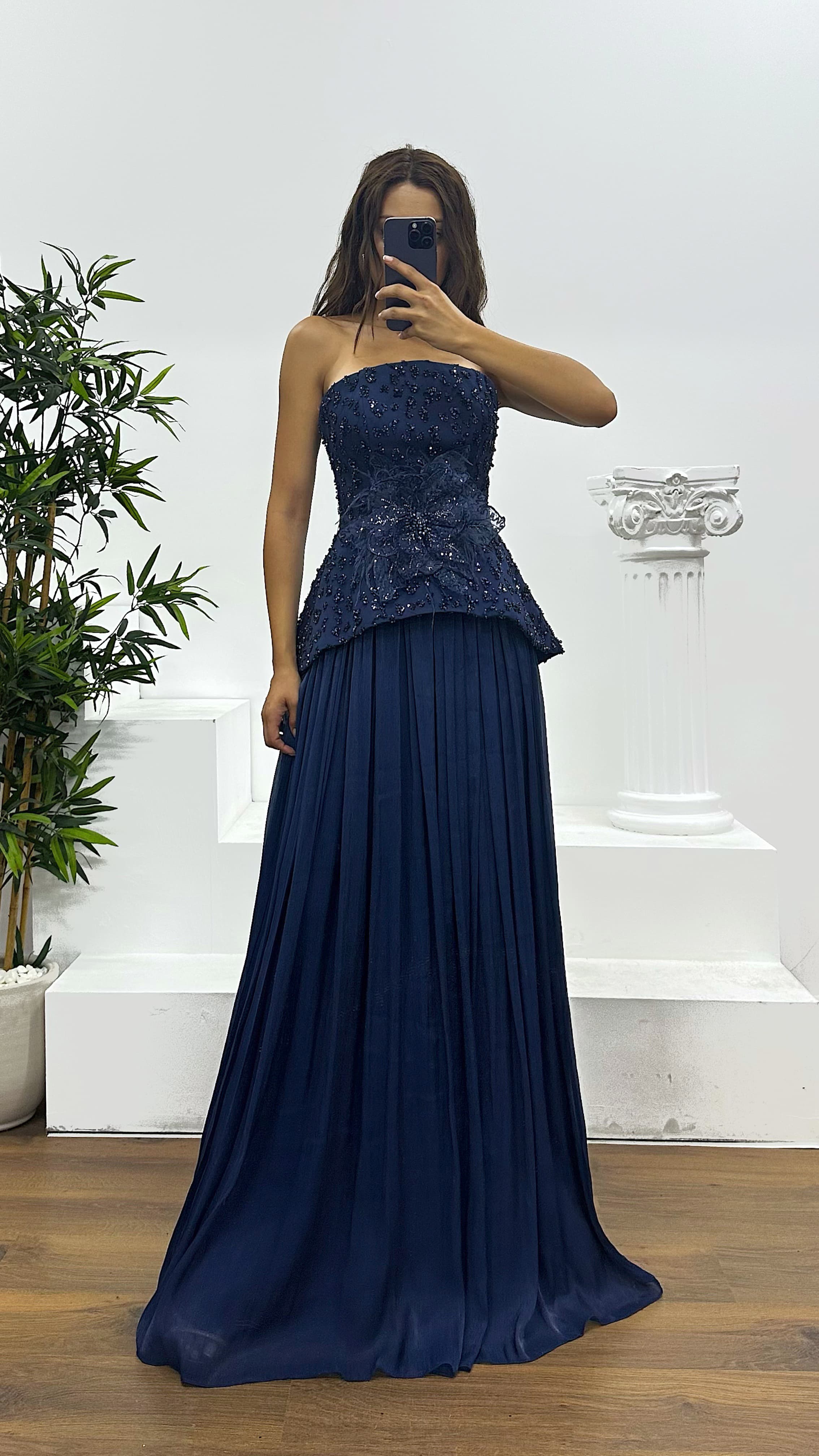 Strapless Pleated Evening Dress