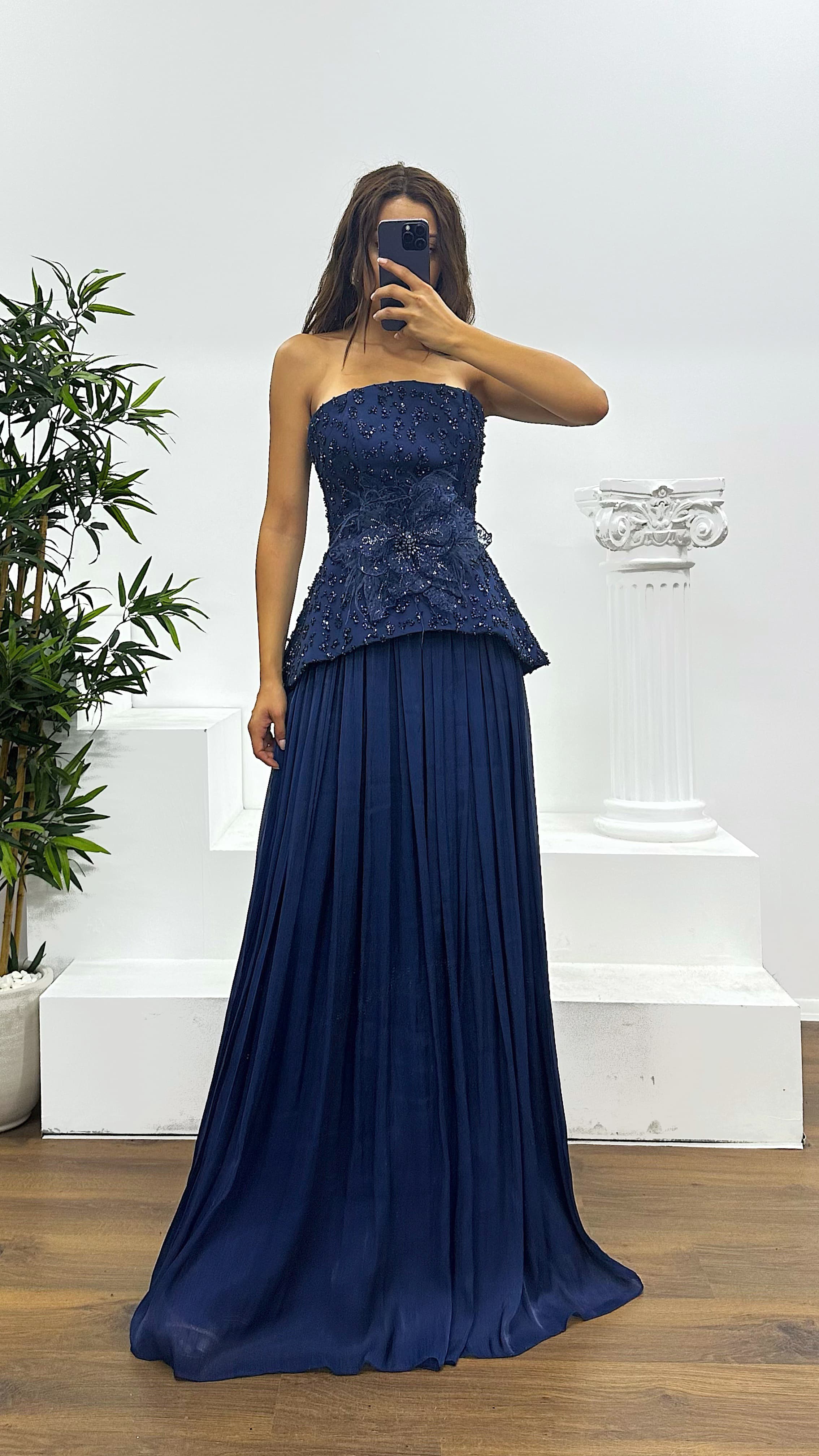 Strapless Pleated Evening Dress