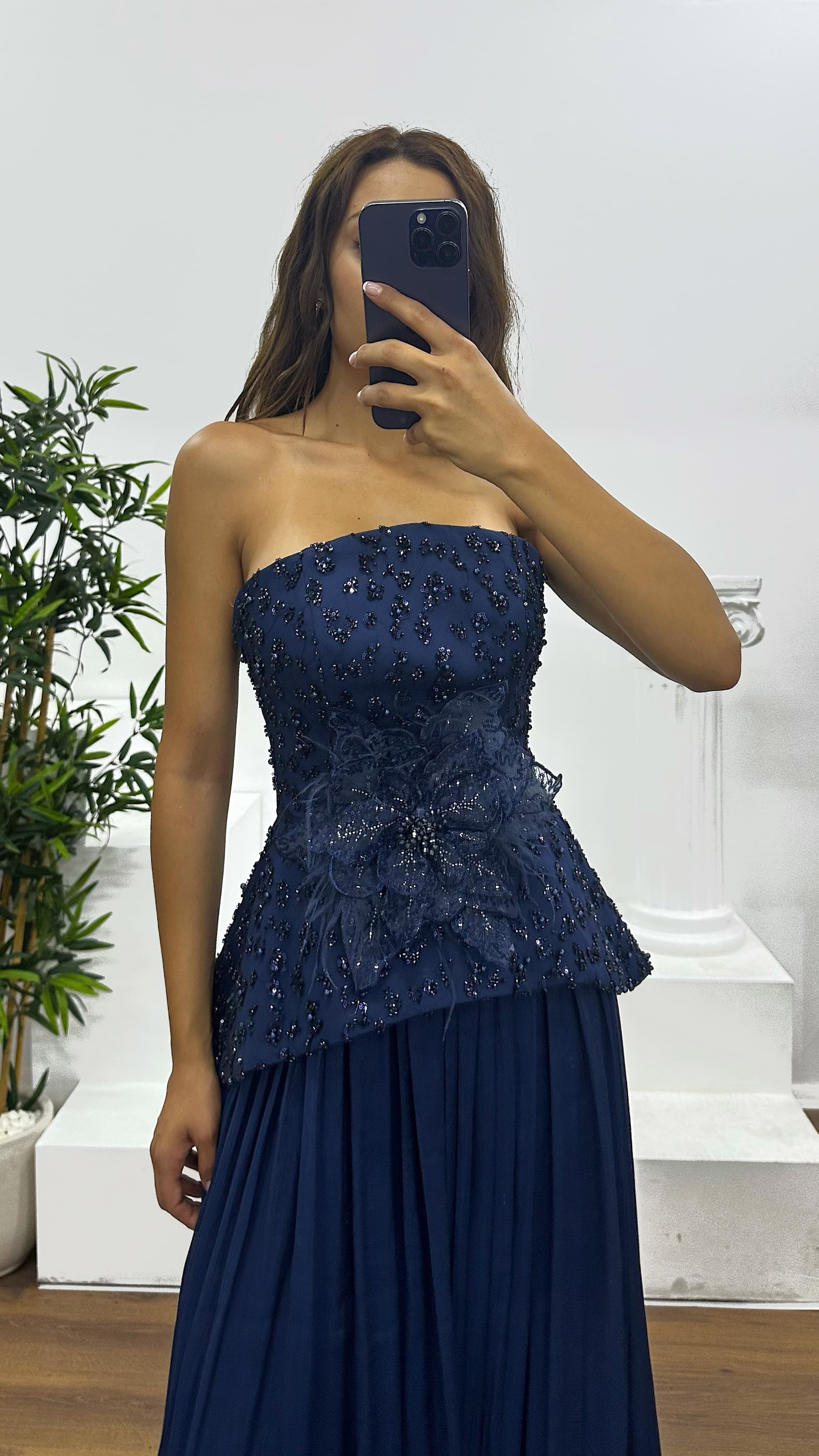 Strapless Pleated Evening Dress
