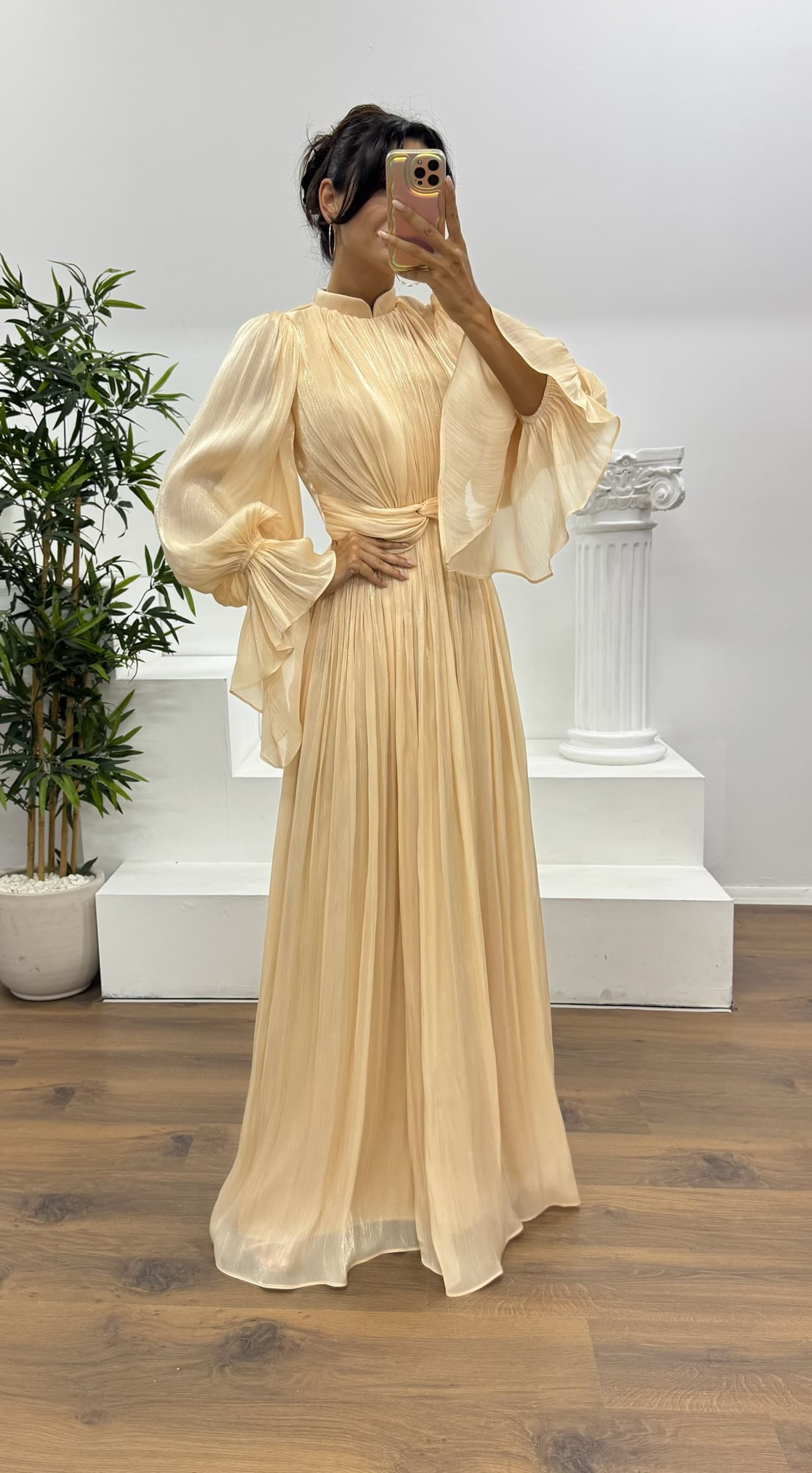 Long Sleeve Chiffon Evening Dress