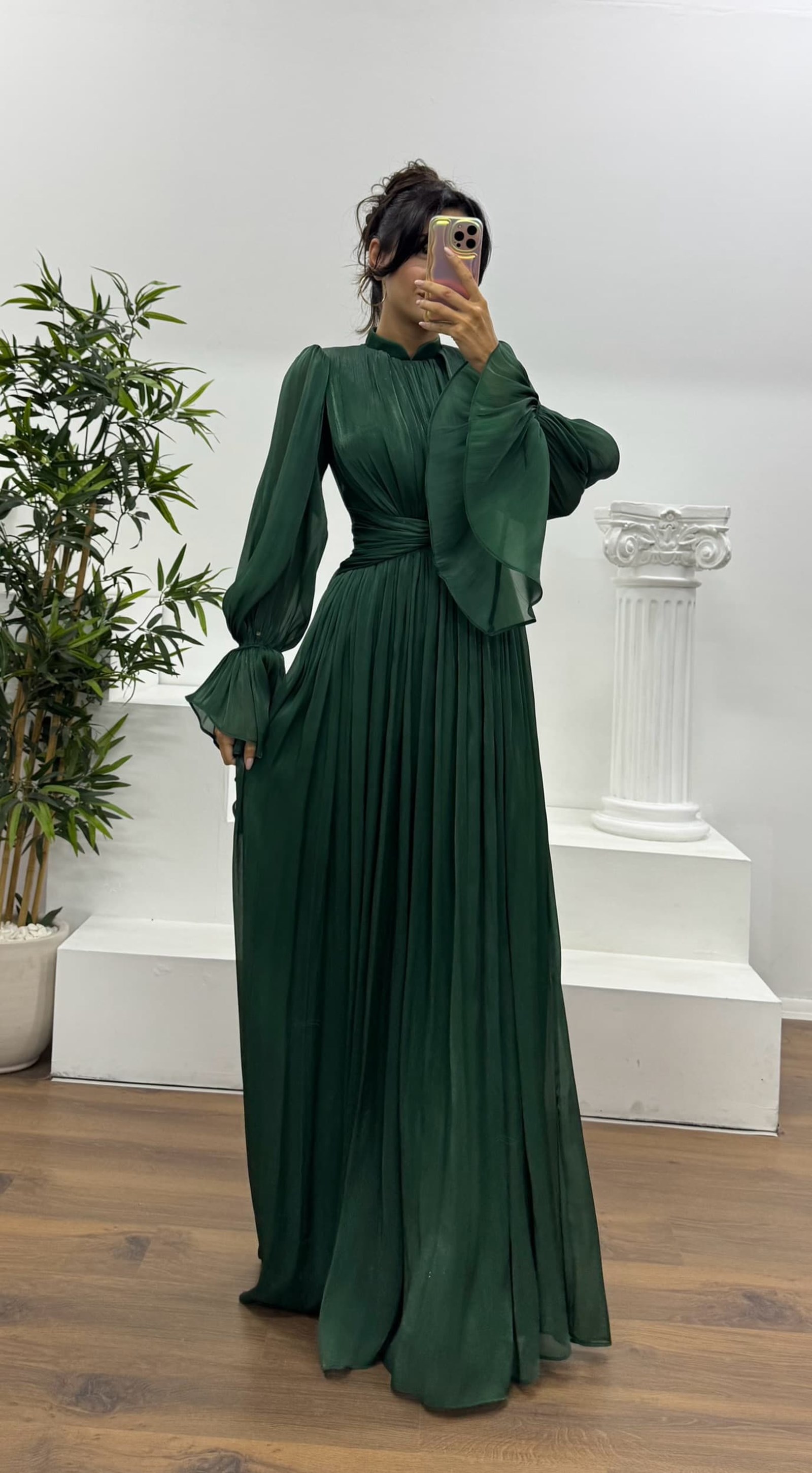 Long Sleeve Chiffon Evening Dress