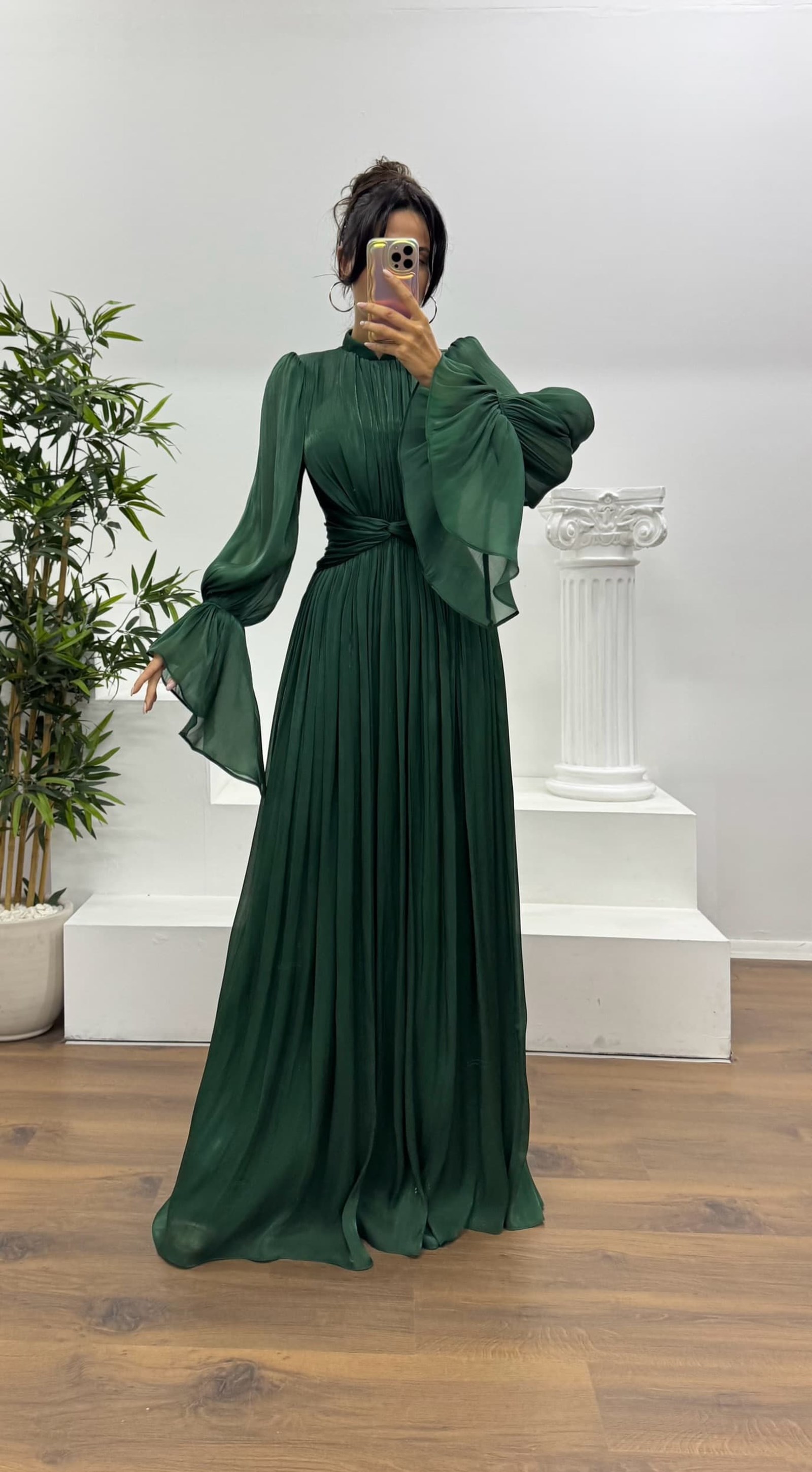 Long Sleeve Chiffon Evening Dress
