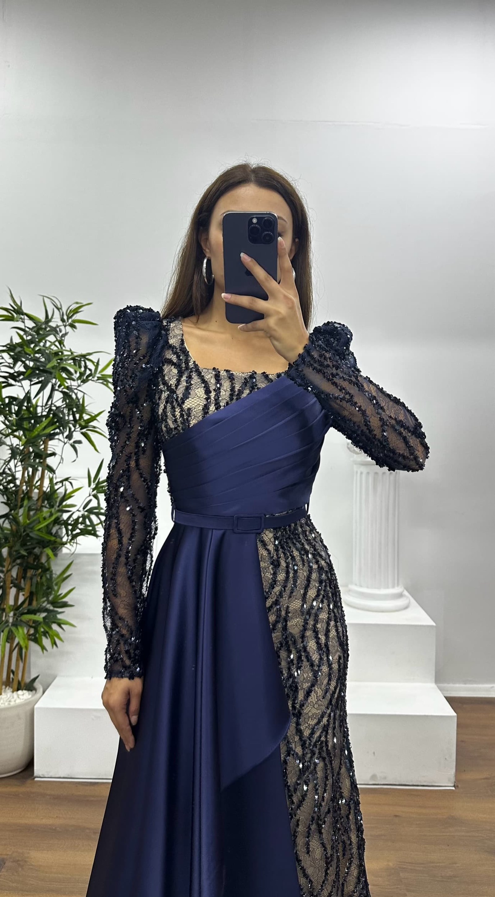 Square Neck Embroidered Evening Dress