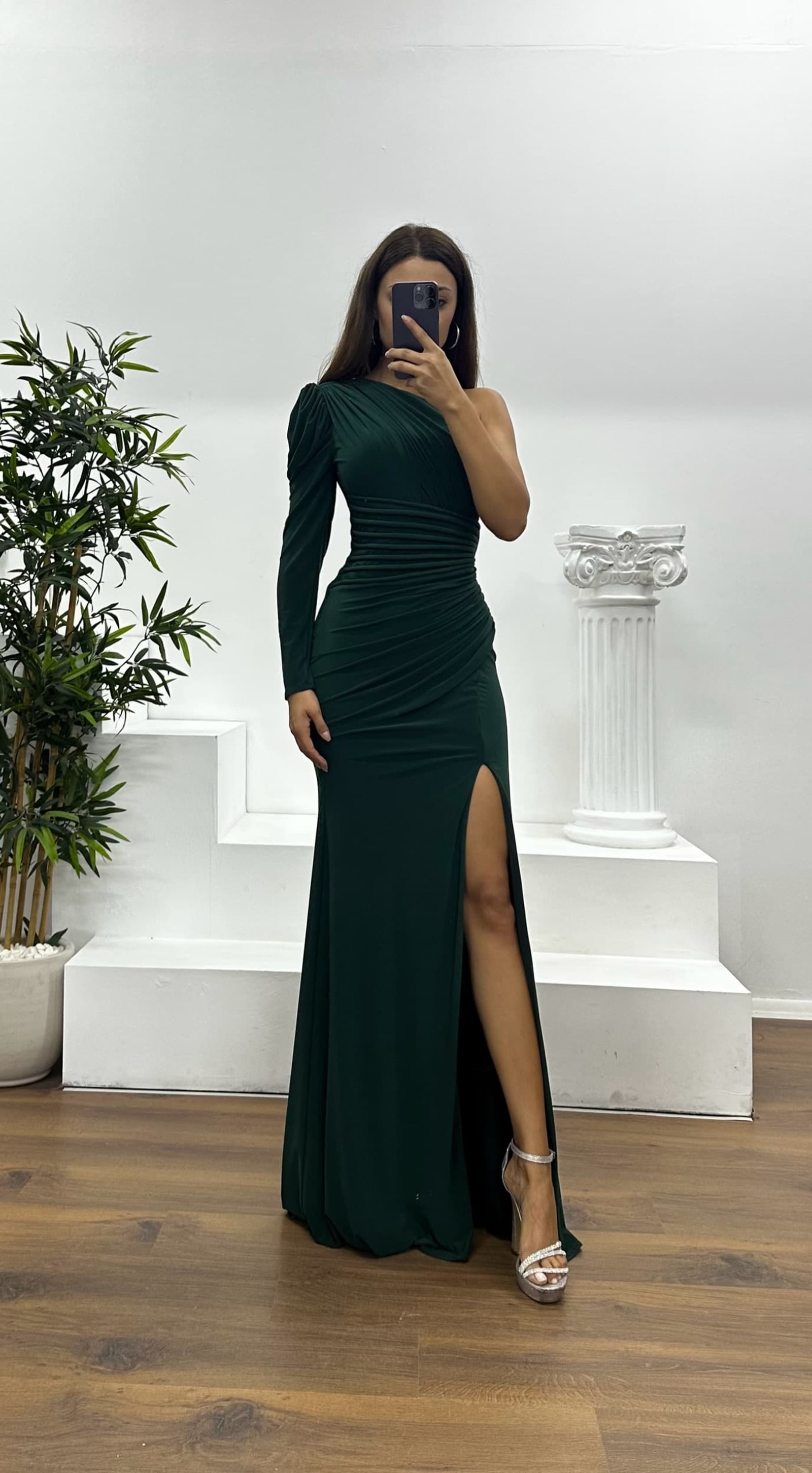 One-Shoulder Draped Evening Dress