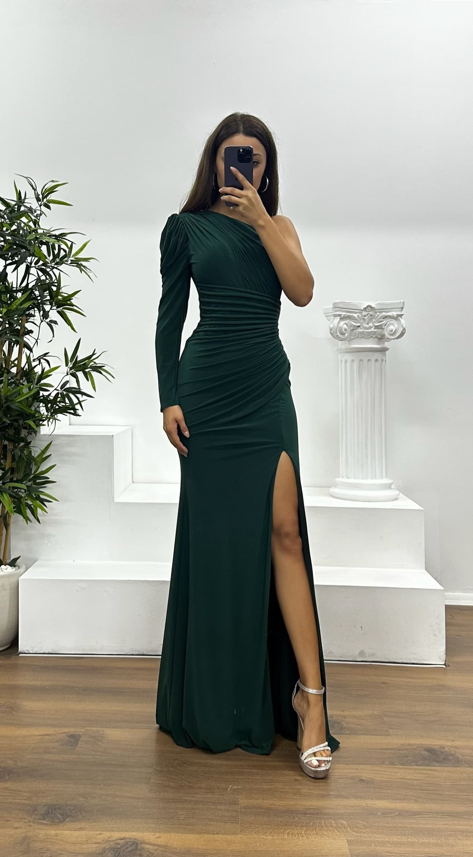 One-Shoulder Draped Evening Dress