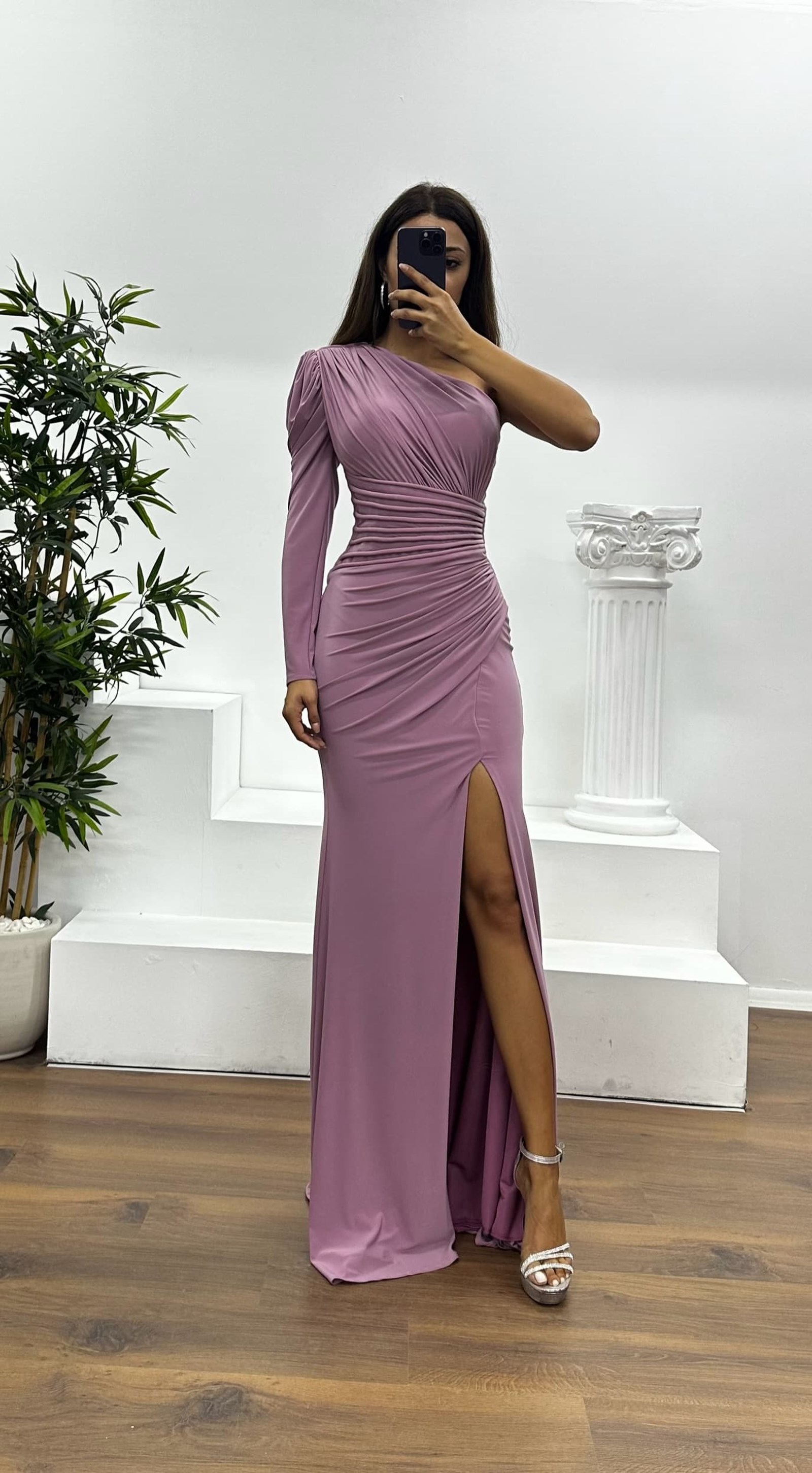 One-Shoulder Draped Evening Dress