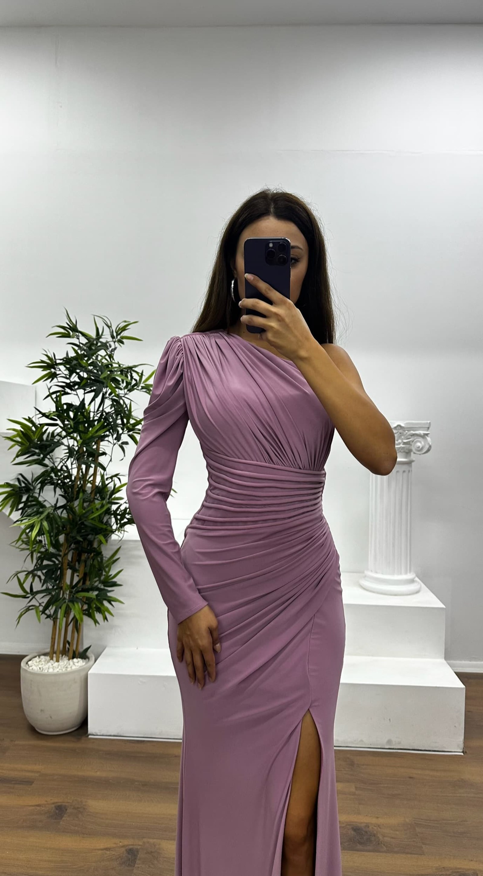 One-Shoulder Draped Evening Dress