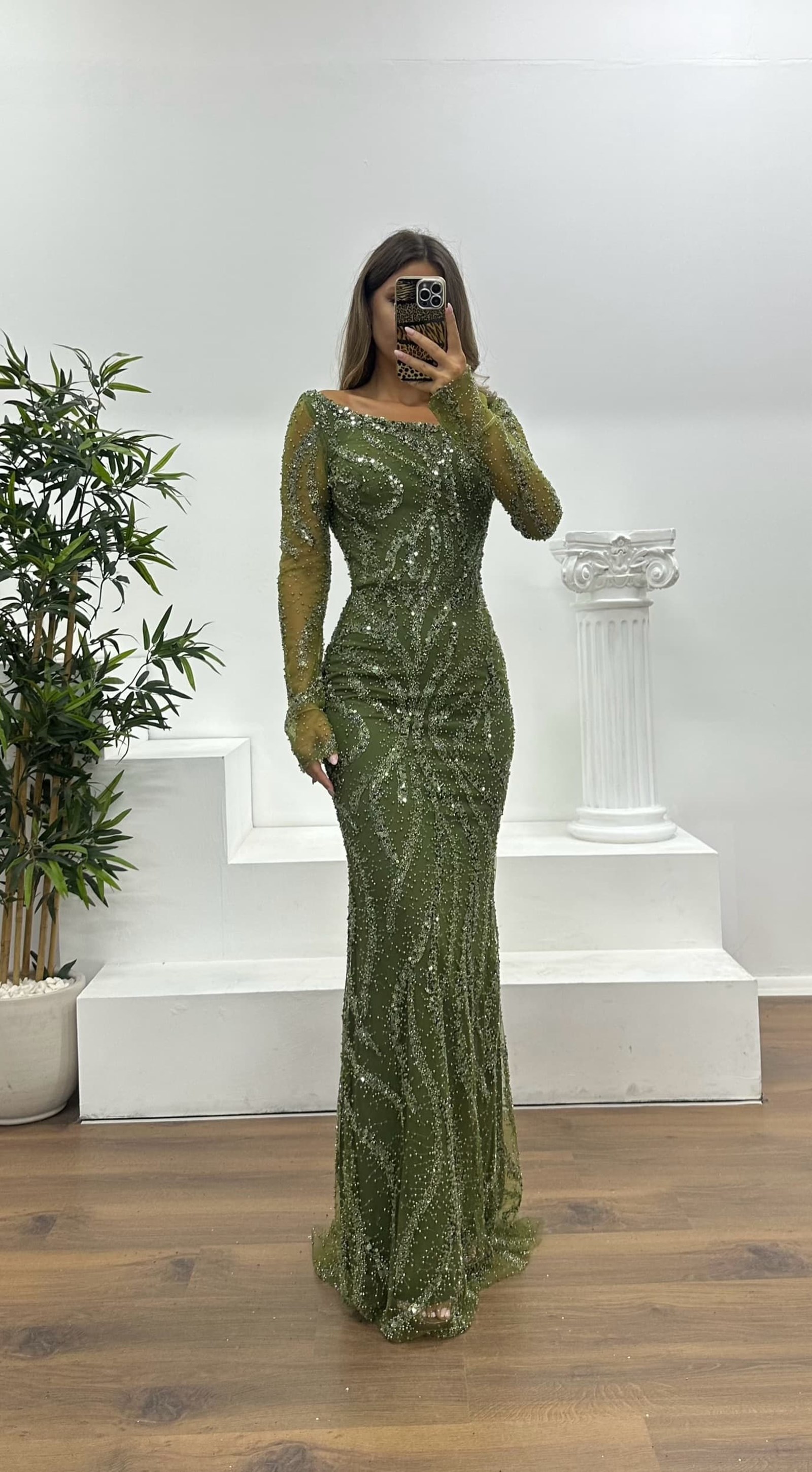 Asymmetrical Collar Embroidered Evening Dress