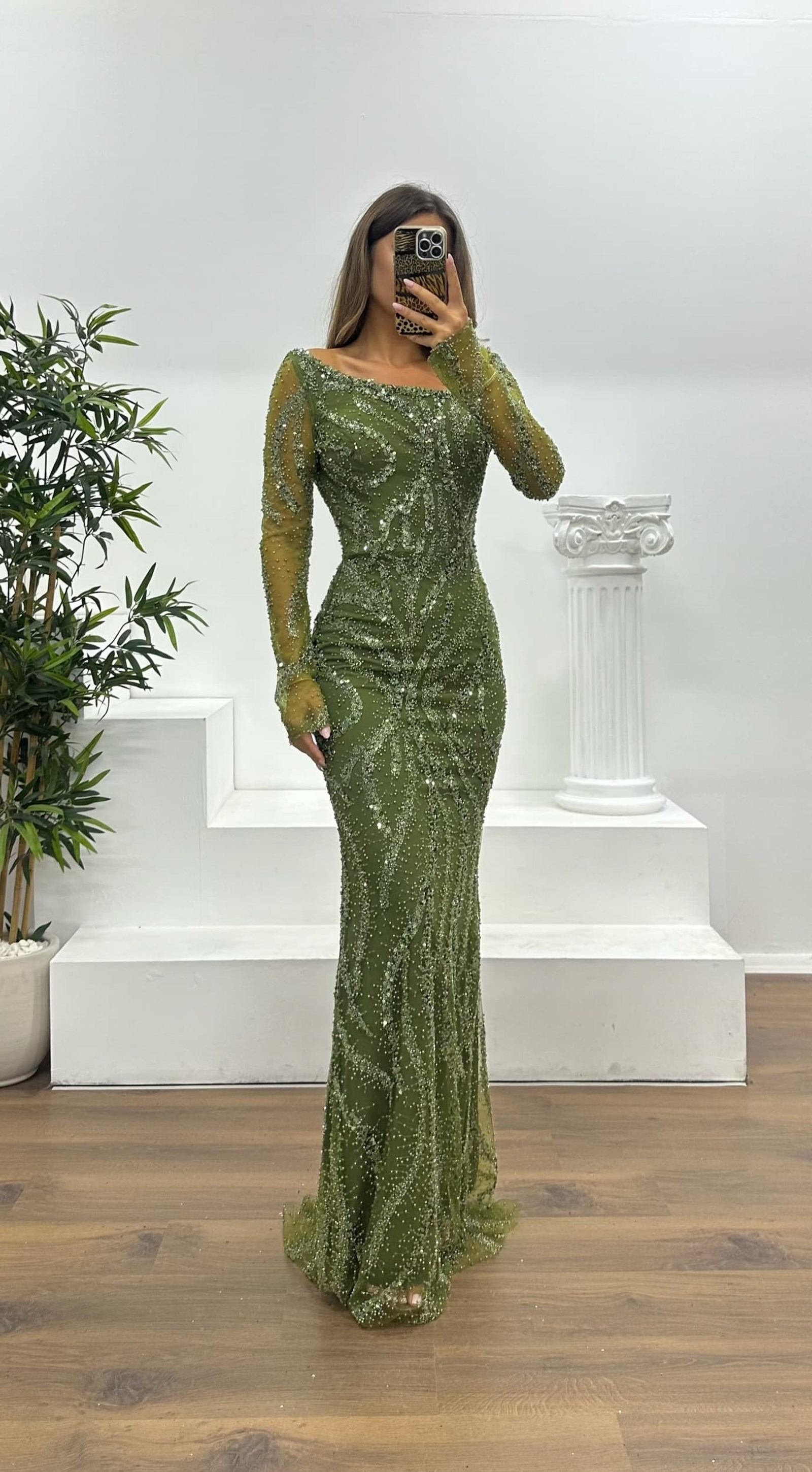 Asymmetrical Collar Embroidered Evening Dress