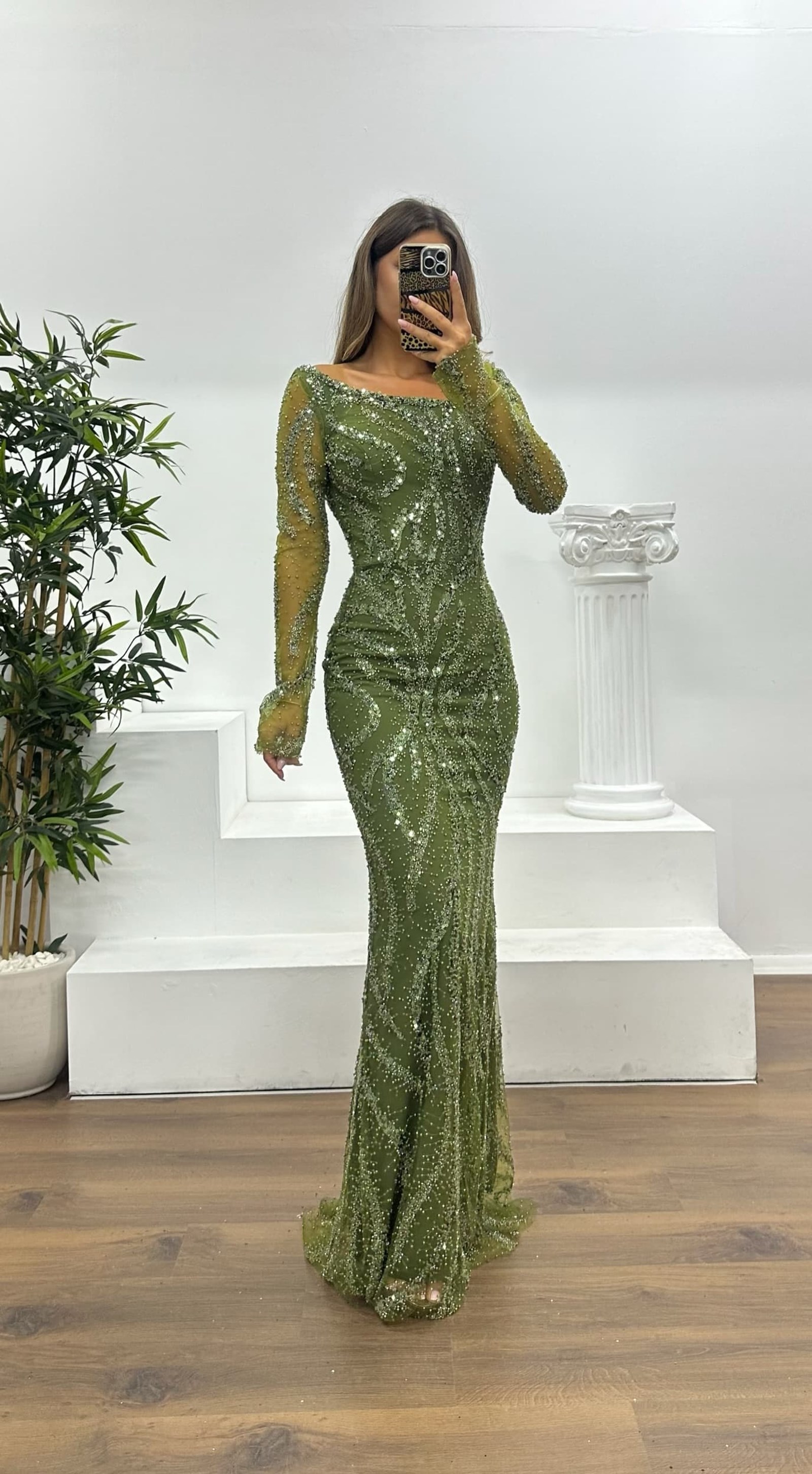 Asymmetrical Collar Embroidered Evening Dress