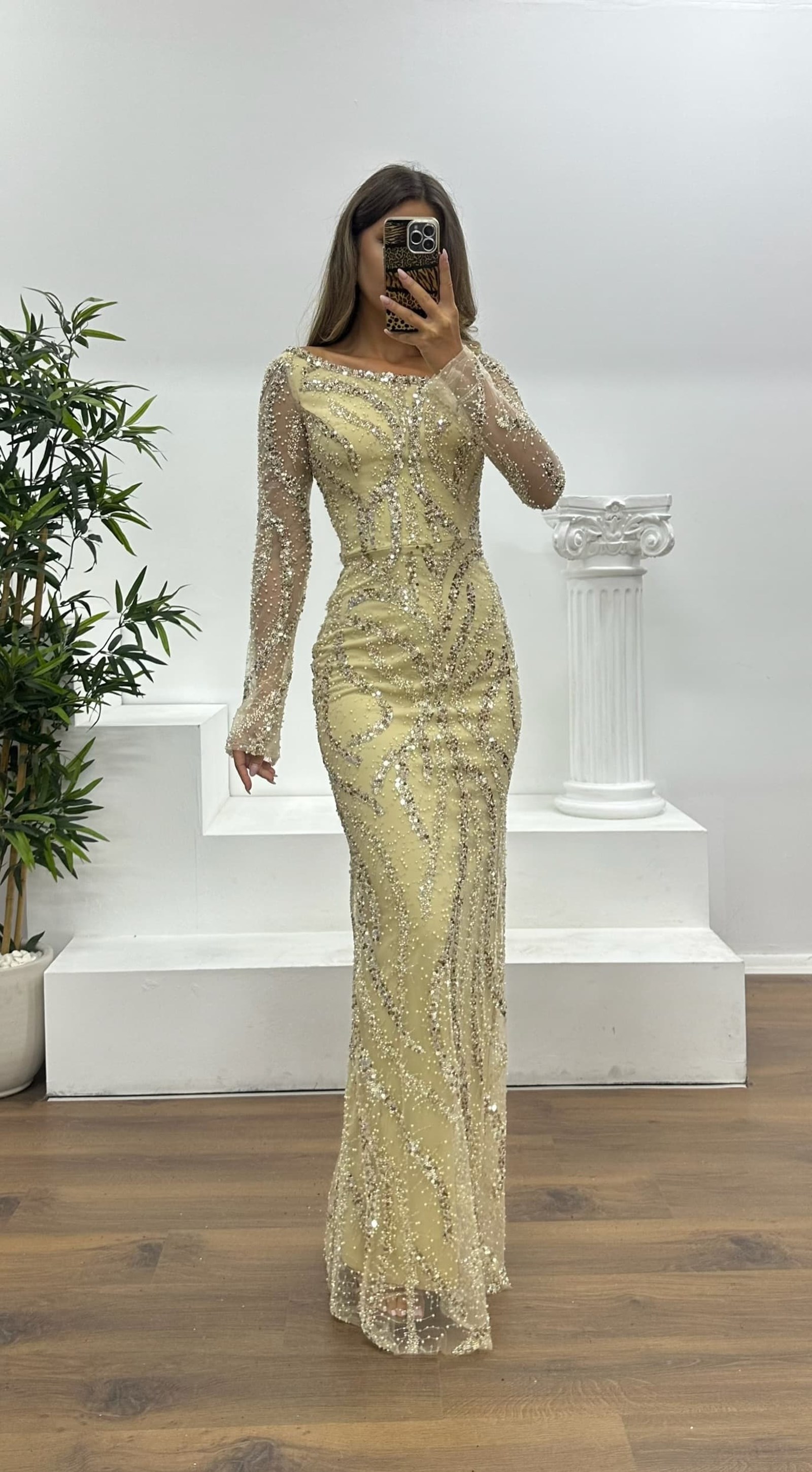 Asymmetrical Collar Embroidered Evening Dress