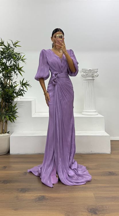 Balloon Sleeve Evening Dress