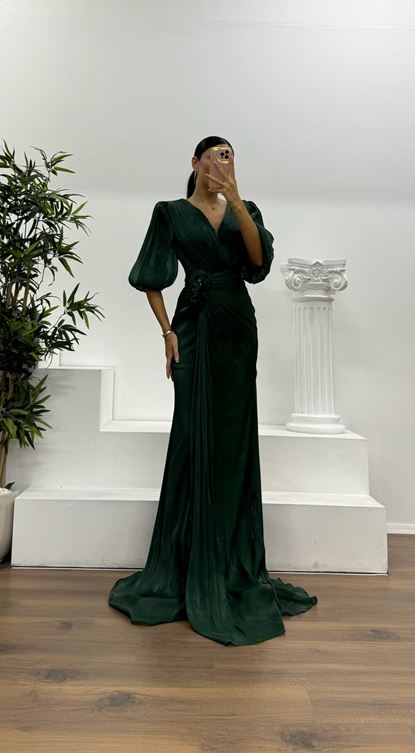 Balloon Sleeve Evening Dress