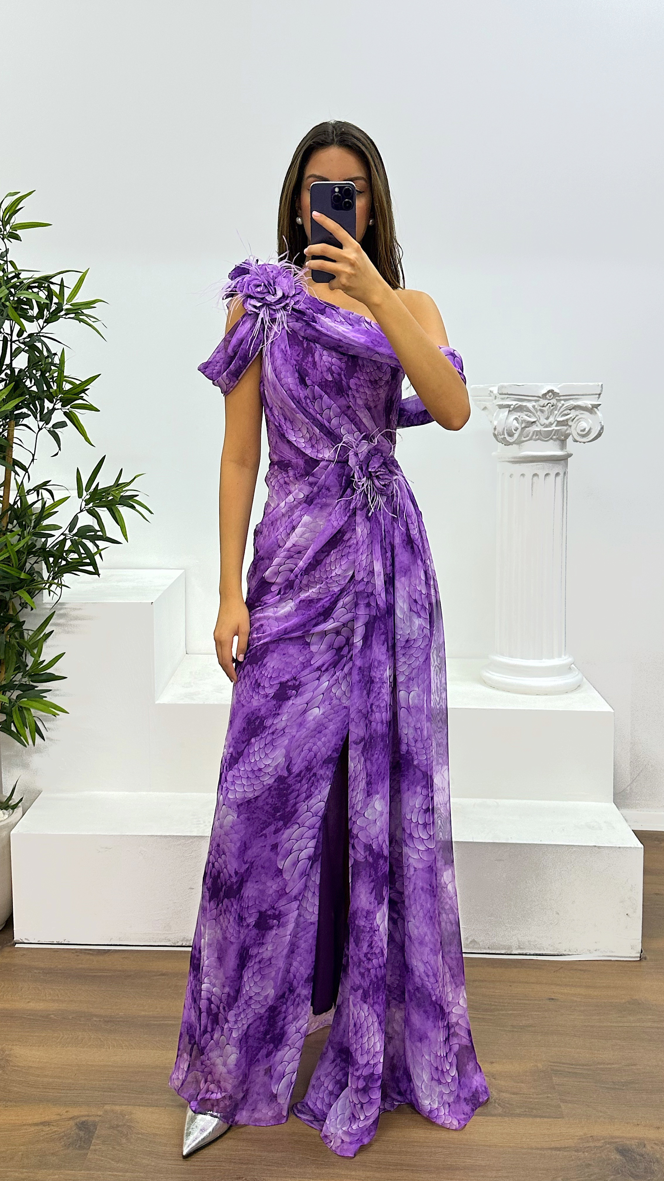 One Shoulder Chiffon Evening Dress