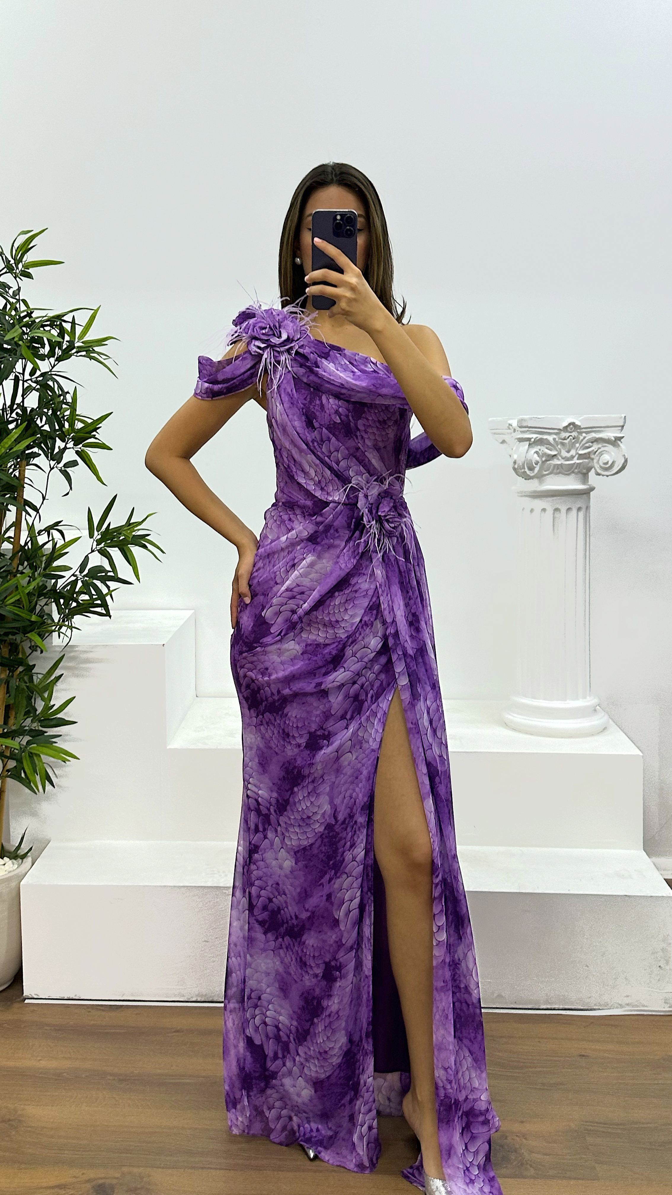 One Shoulder Chiffon Evening Dress