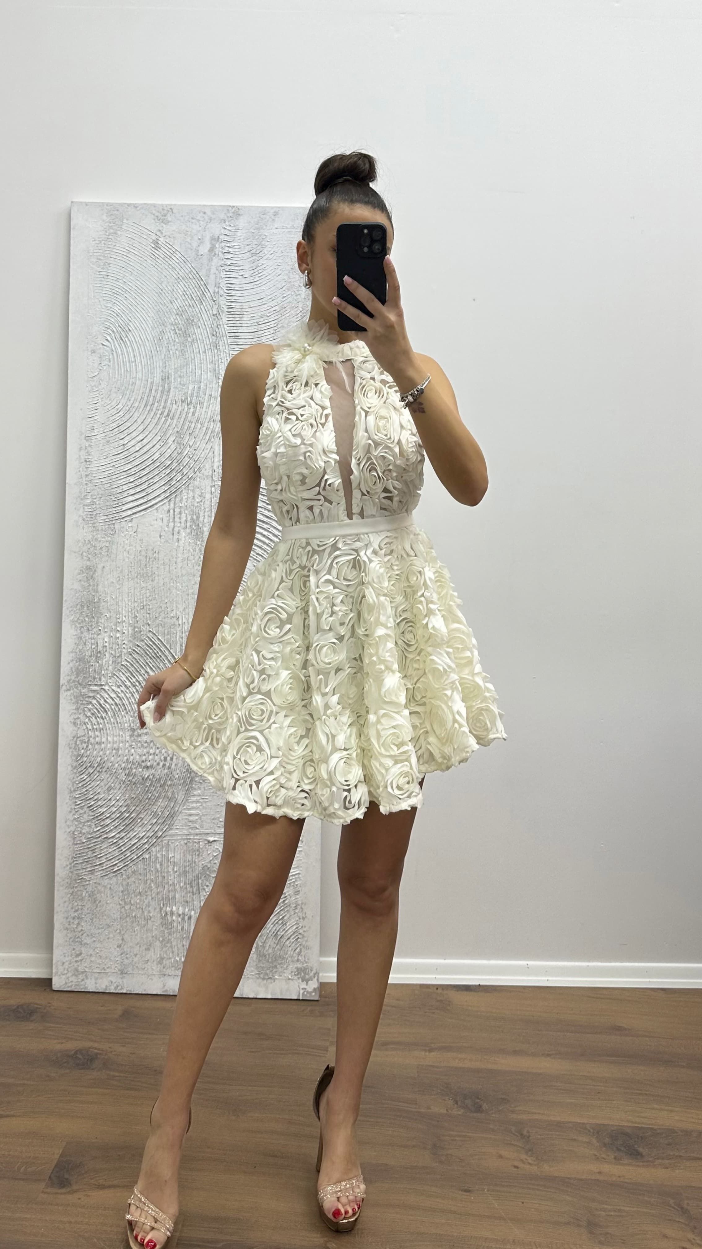 Halter Neck Short Design Evening Dress