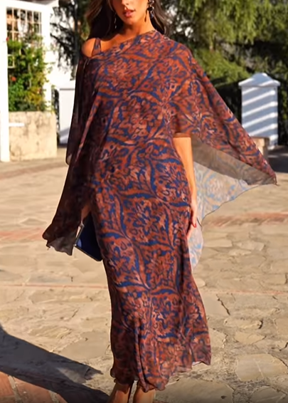 2-Piece Printed Maxi Dress & Shawl Set