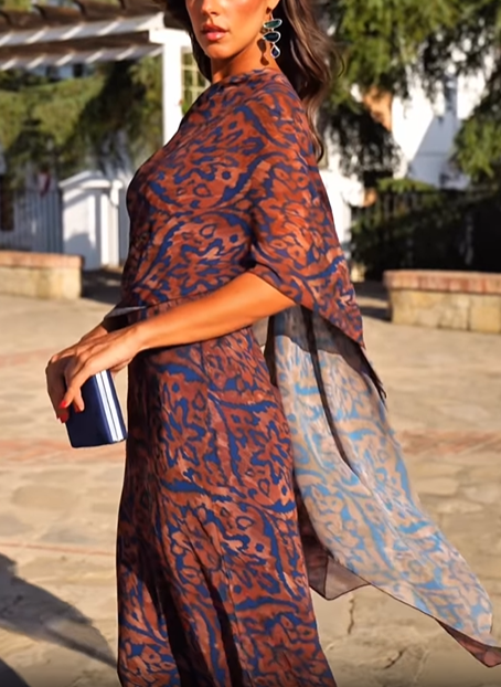 2-Piece Printed Maxi Dress & Shawl Set