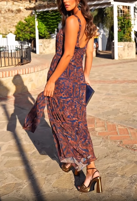 2-Piece Printed Maxi Dress & Shawl Set