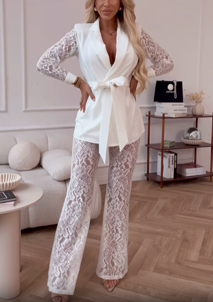 White Women's Suit With Lace Trousers