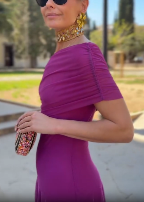 One-Shoulder Ruched Chiffon Maxi Dress
