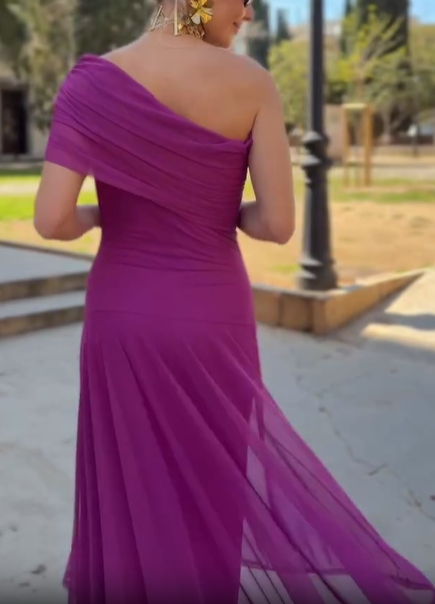 One-Shoulder Ruched Chiffon Maxi Dress