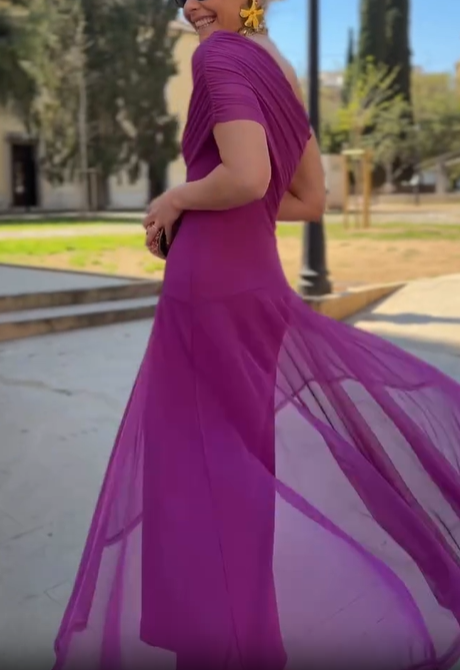 One-Shoulder Ruched Chiffon Maxi Dress