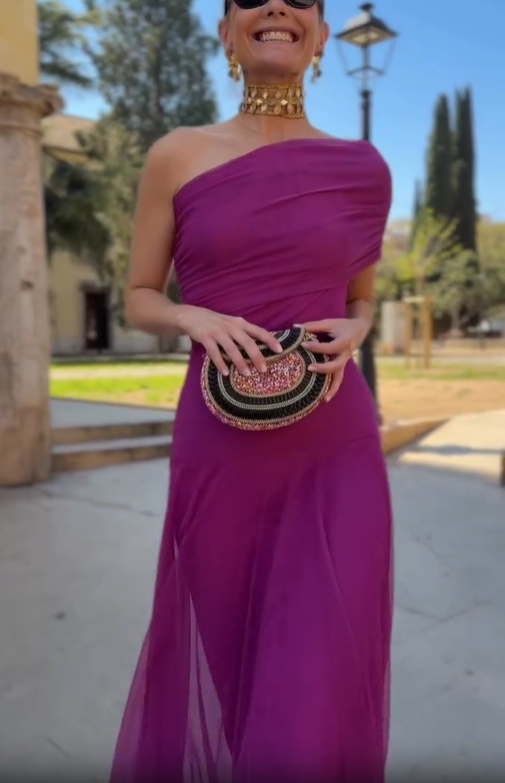 One-Shoulder Ruched Chiffon Maxi Dress