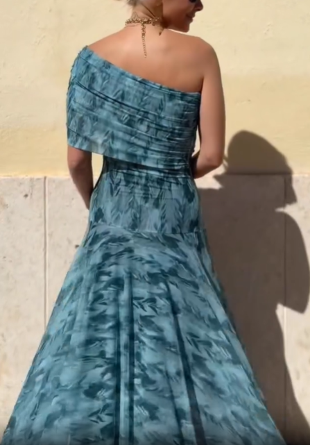 One-Shoulder Ruched Chiffon Mermaid Maxi Dress