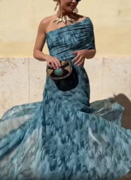 One-Shoulder Ruched Chiffon Mermaid Maxi Dress