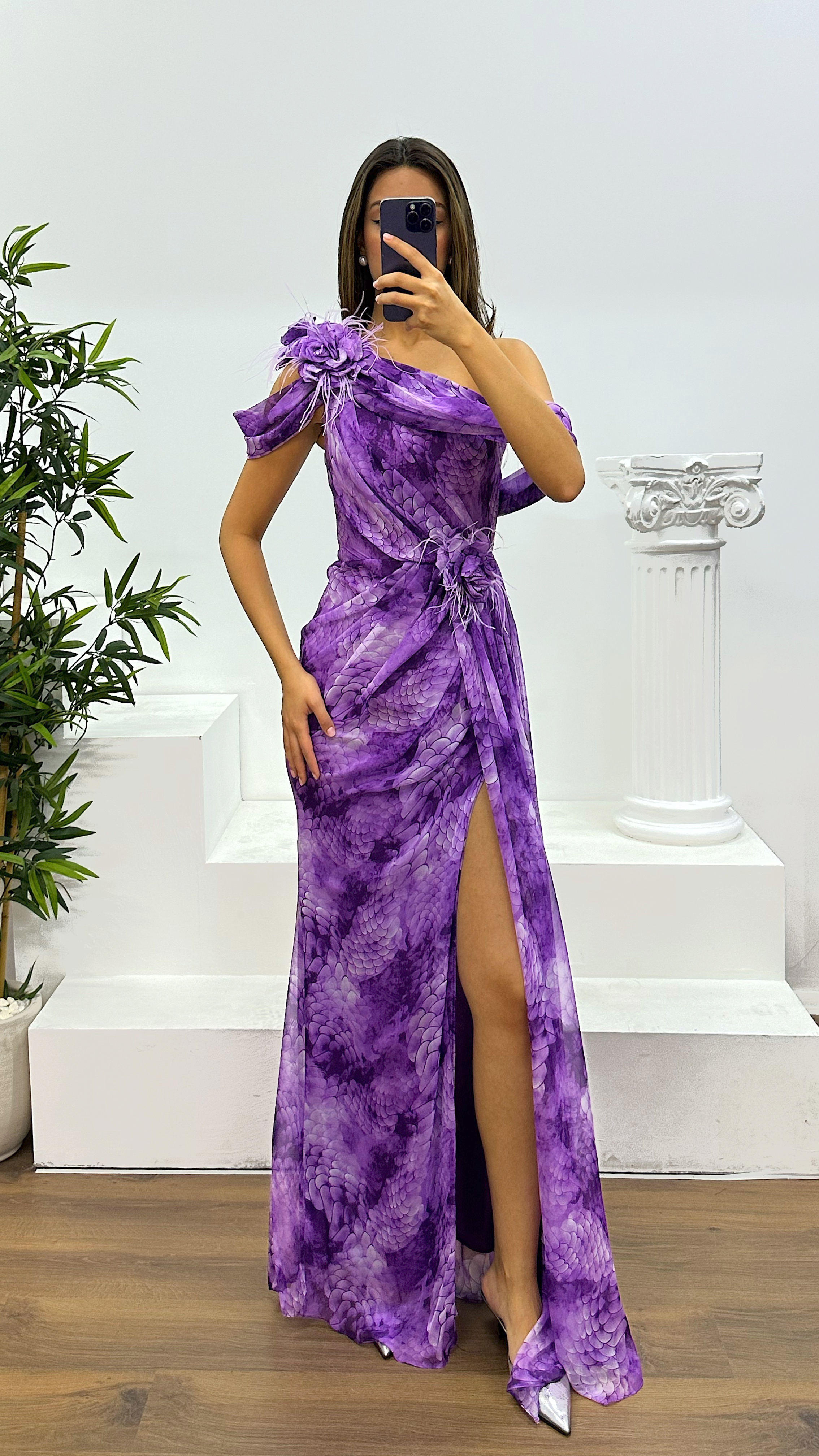 One Shoulder Chiffon Evening Dress
