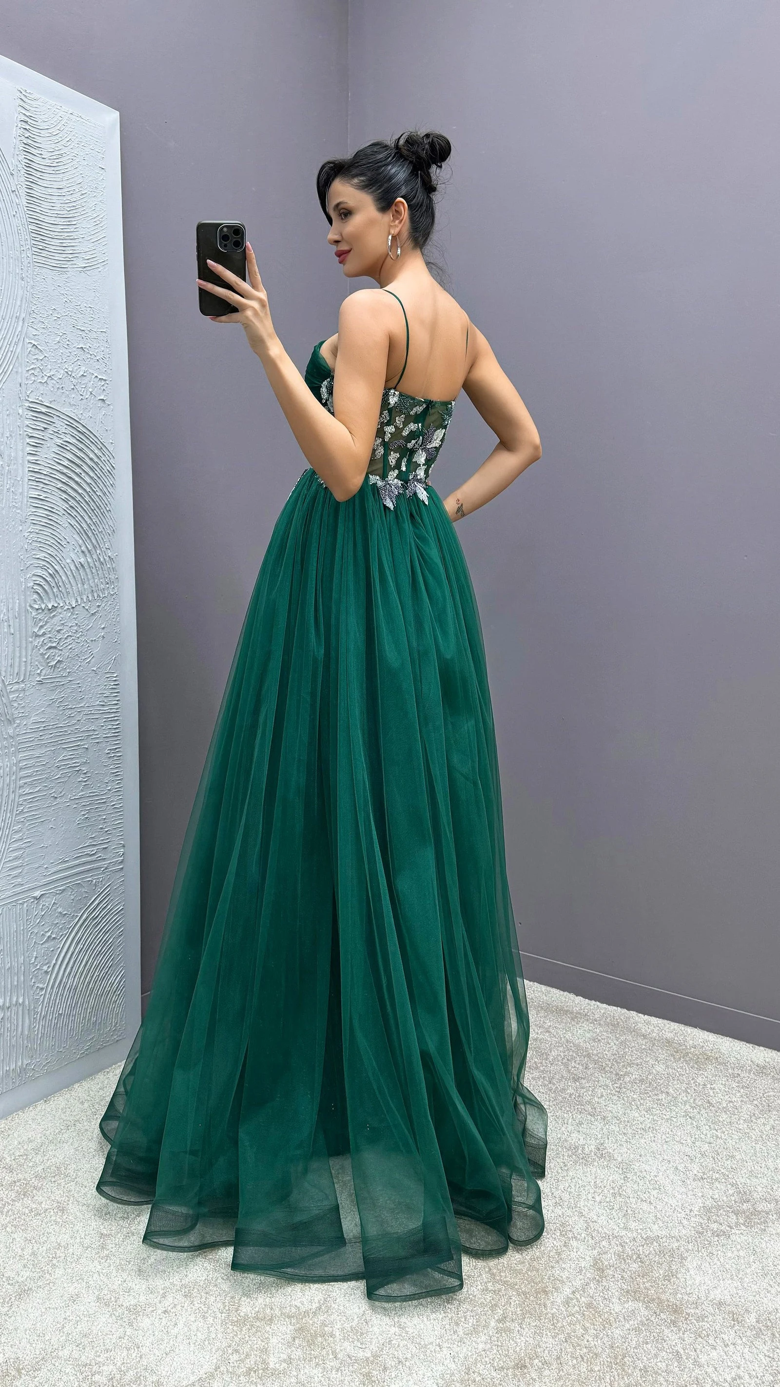 Rope Strap Waist Detail Transparent Tulle Evening Dress