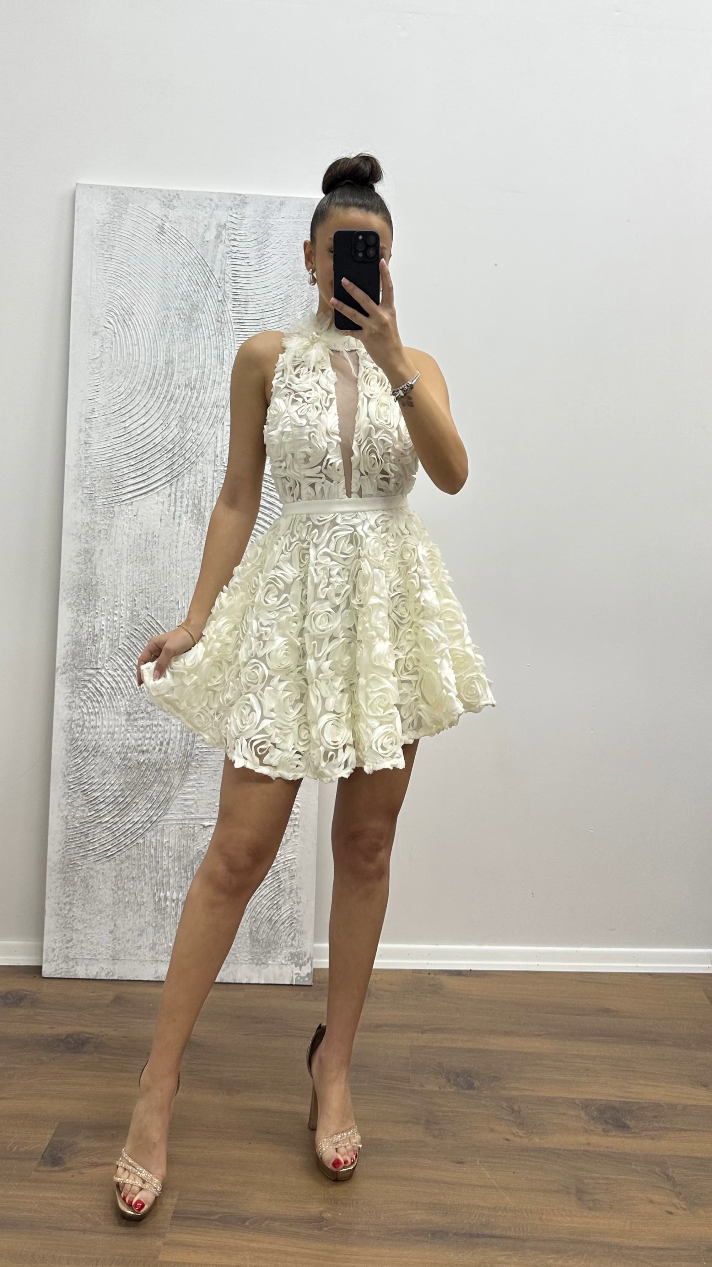 Halter Neck Short Design Evening Dress