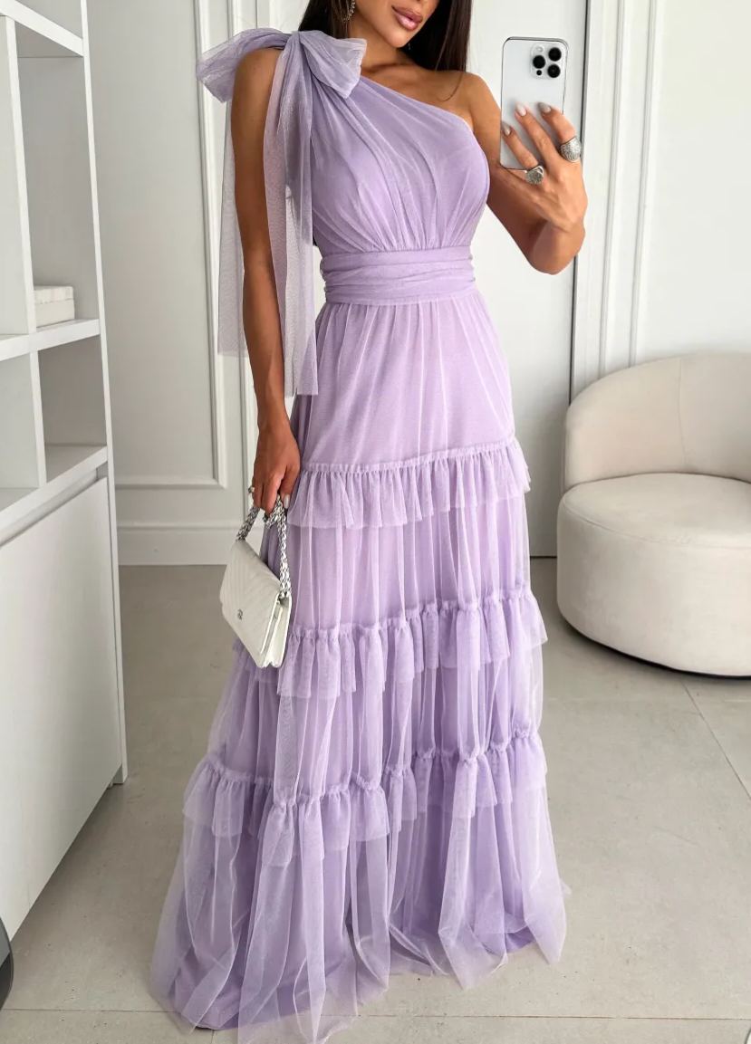 One-Shoulder Tiered Evening Gown