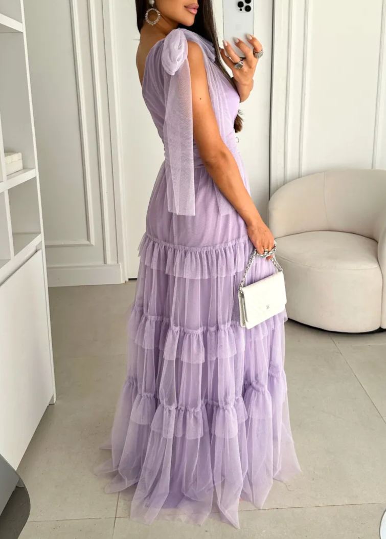 One-Shoulder Tiered Evening Gown
