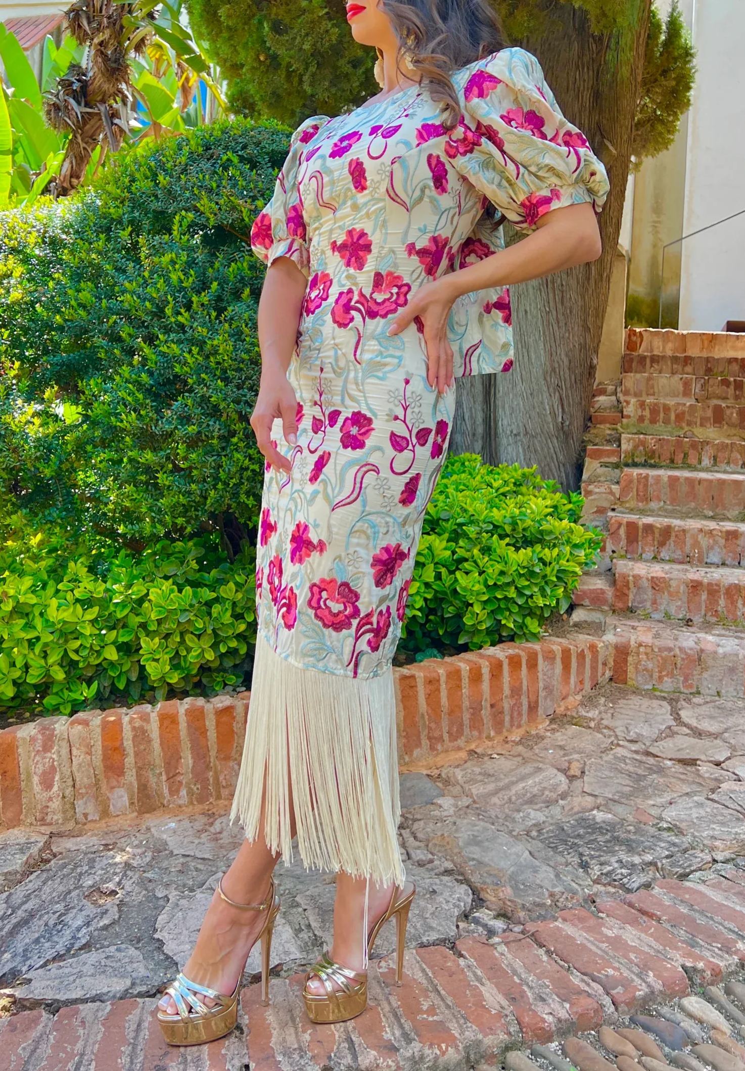 Black Floral Fringe Cocktail Dress