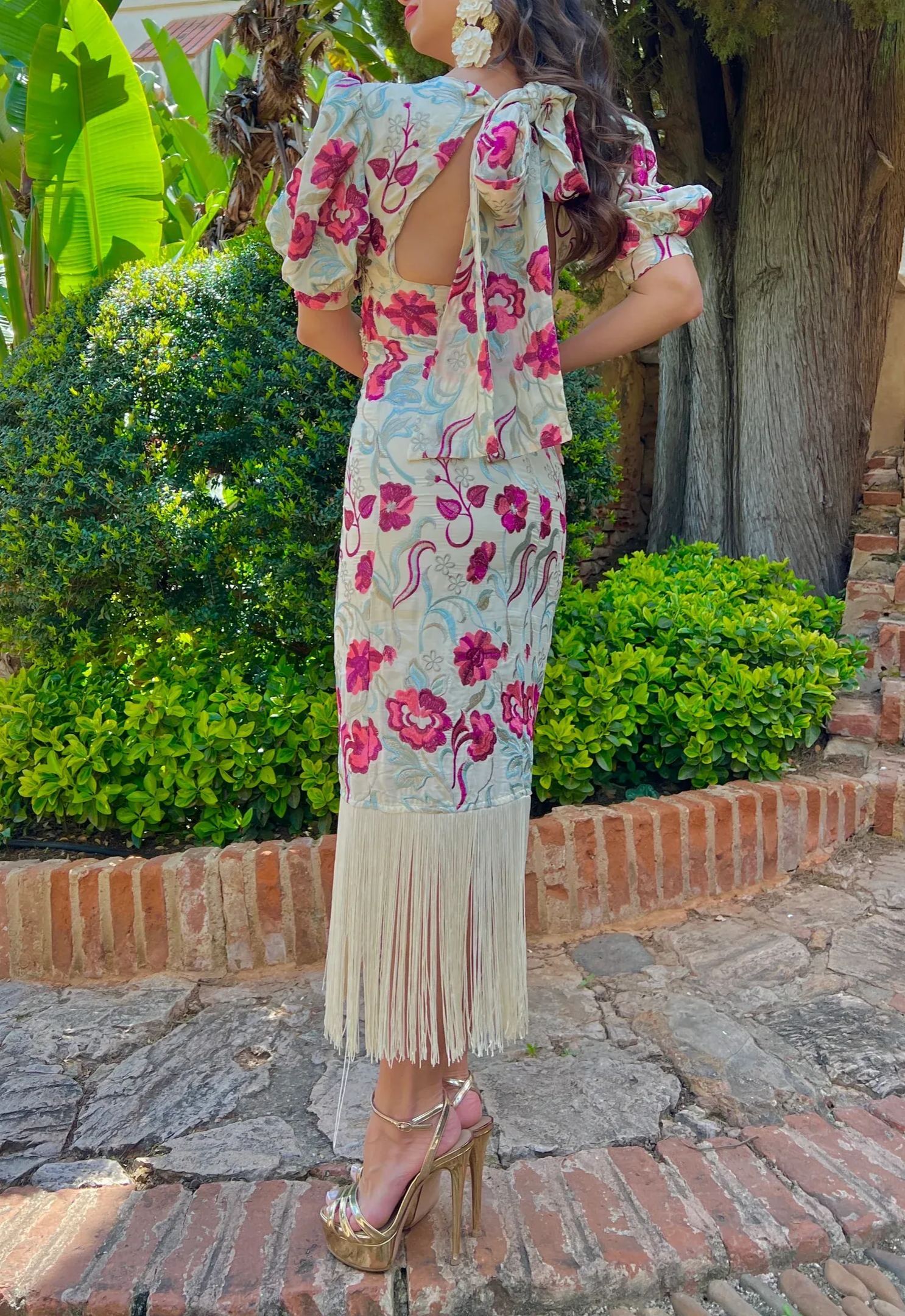 Black Floral Fringe Cocktail Dress