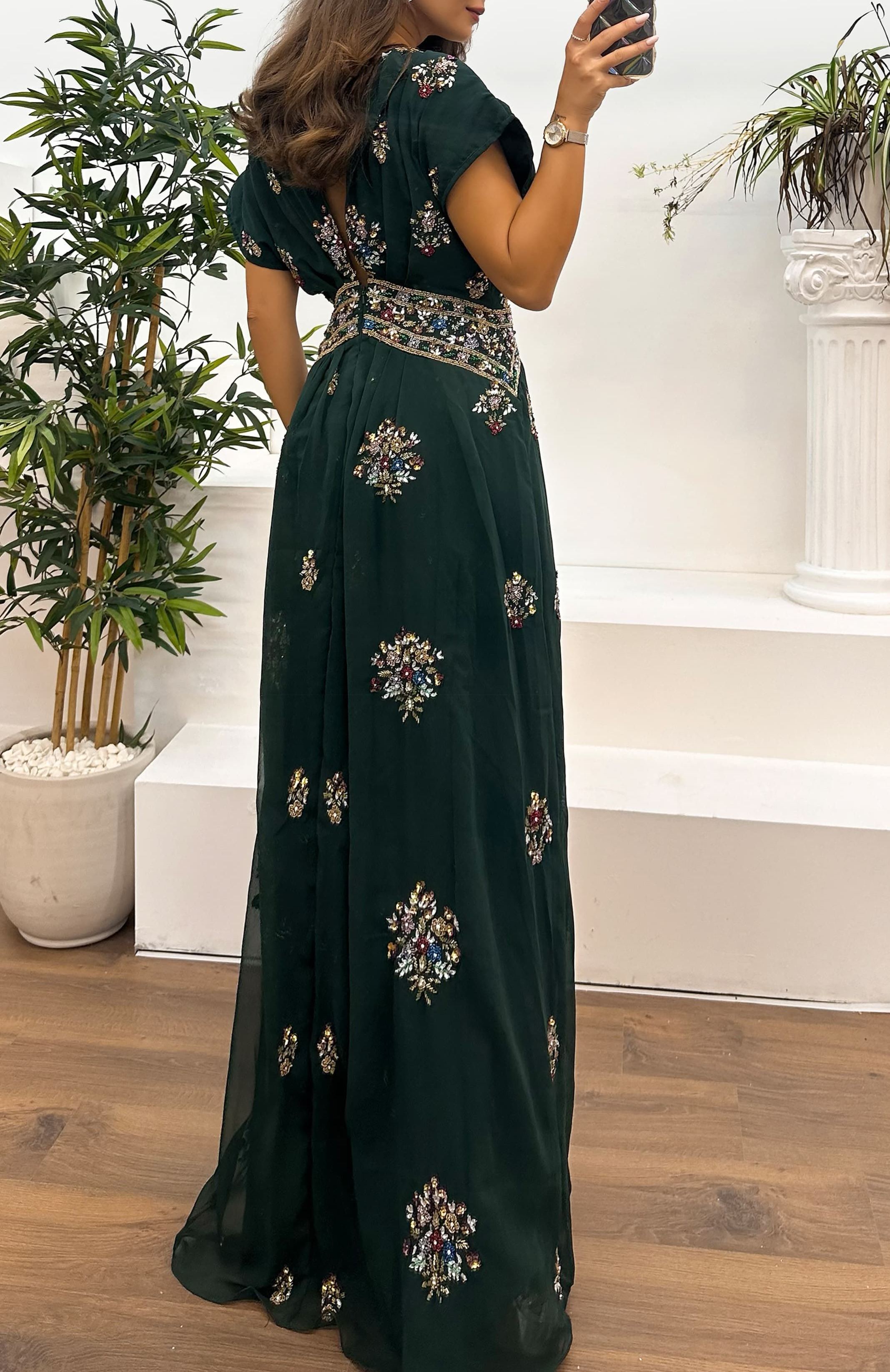 V-Neck Patterned Special Design Dress