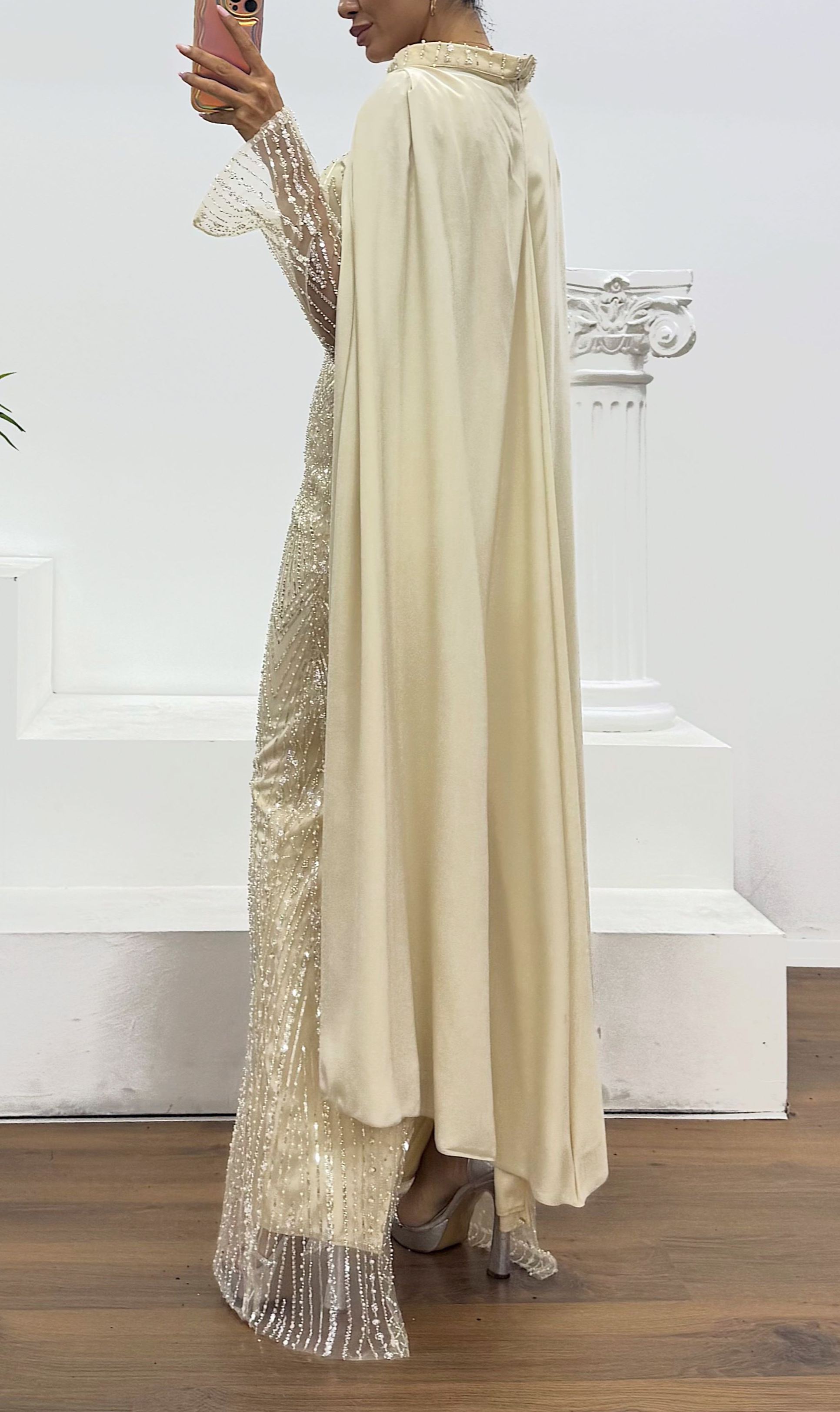 Cape Embroidered Evening Dress