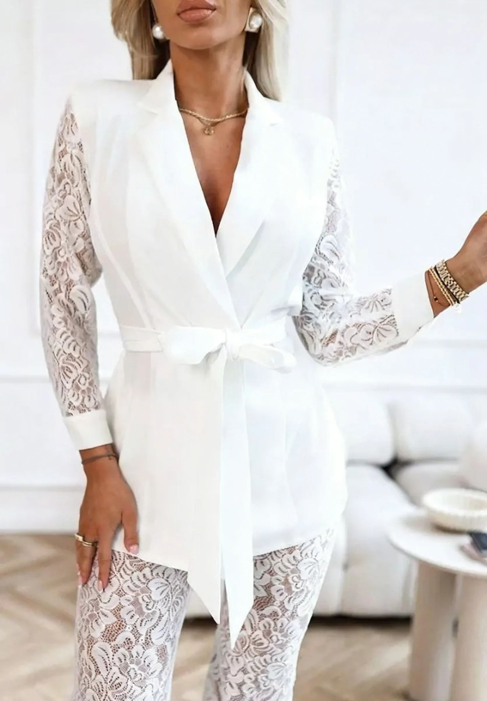 White Women's Suit With Lace Trousers