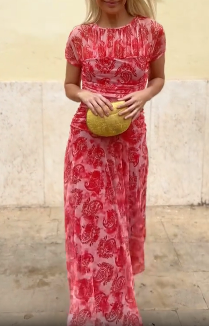 Short Sleeve Silk Chiffon Midi Dress