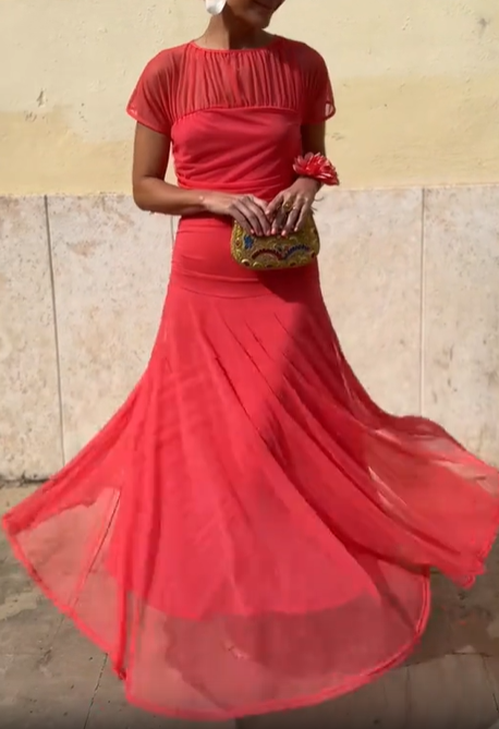 Sheer Yoke Ruched Tulle Dress