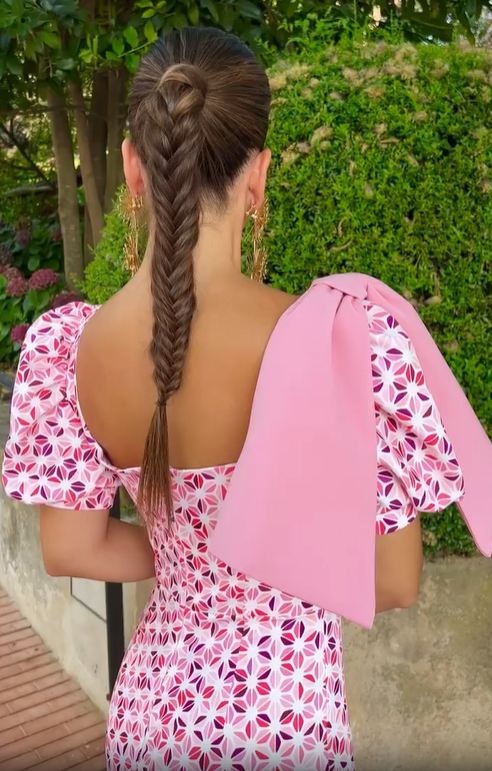 Puff-Sleeve Shoulder-Embellished Printed Jumpsuit