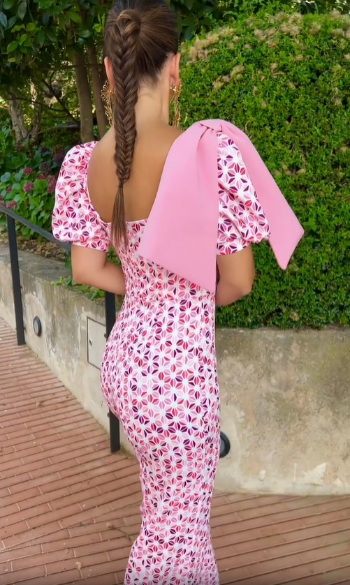 Puff-Sleeve Shoulder-Embellished Printed Jumpsuit