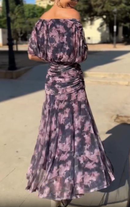 Lilac Elegant Tie-Dye Off-Shoulder Dress