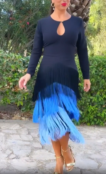 Tiered Fringe Long - Sleeve Dress