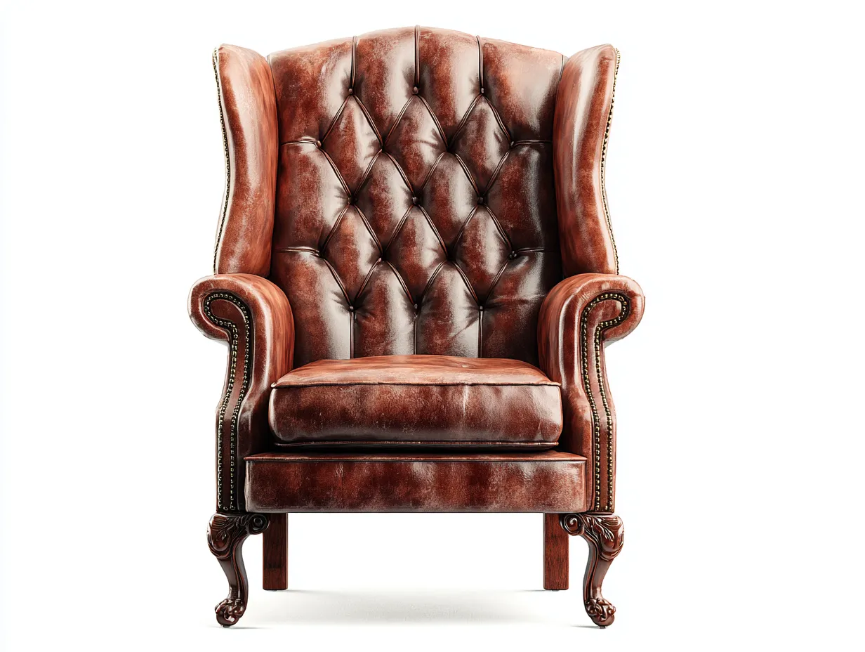 Ohrensessel - Leder-Holz - 80x90x110 cm - Braun - Klassisch-Homiuphub