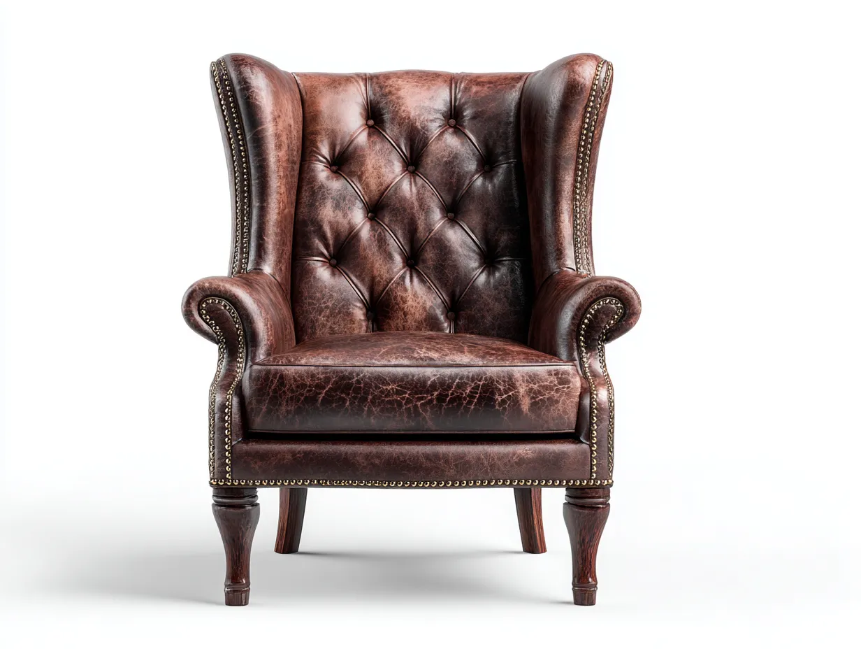 Ohrensessel - Leder-Holz - 80x90x107 cm - Braun - Klassisch-Homiuphub